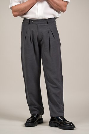Çift Pileli Yazlık Modal Kumaş Beli Yarım Lastili Baggy Pantolon