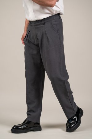 Çift Pileli Yazlık Modal Kumaş Beli Yarım Lastili Baggy Pantolon