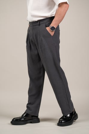 Çift Pileli Yazlık Modal Kumaş Beli Yarım Lastili Baggy Pantolon