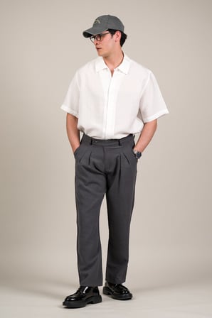 Çift Pileli Yazlık Modal Kumaş Beli Yarım Lastili Baggy Pantolon