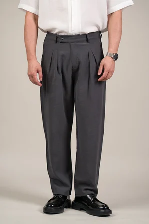 Çift Pileli Yazlık Modal Kumaş Beli Yarım Lastili Baggy Pantolon