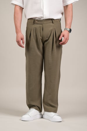 Çift Pileli Yazlık Modal Kumaş Beli Yarım Lastili Baggy Pantolon