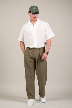 Çift Pileli Yazlık Modal Kumaş Beli Yarım Lastili Baggy Pantolon