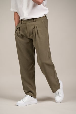 Çift Pileli Yazlık Modal Kumaş Beli Yarım Lastili Baggy Pantolon