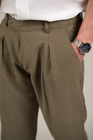 Çift Pileli Yazlık Modal Kumaş Beli Yarım Lastili Baggy Pantolon