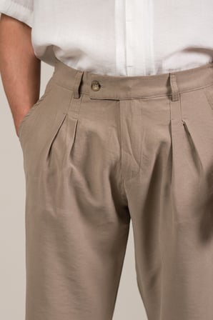 Çift Pileli Yazlık Modal Kumaş Beli Yarım Lastili Baggy Pantolon