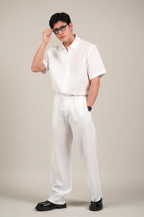 Oversize Lyocell Kumaş Yazlık Tiril Tiril Baggy Pantolonlu Gömlekli Takım 