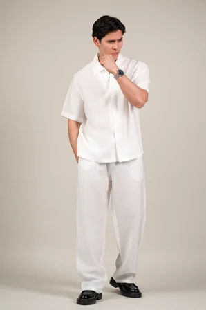 Oversize Lyocell Kumaş Yazlık Tiril Tiril Baggy Pantolonlu Gömlekli Takım 