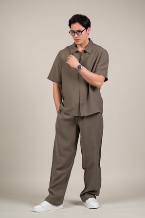 Oversize Lyocell Kumaş Yazlık Tiril Tiril Baggy Pantolonlu Gömlekli Takım 