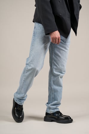 Pamuklu Taş Yıkama Yarım Baggy (Geniş Paça) Buz Mavisi Jean Pantolon