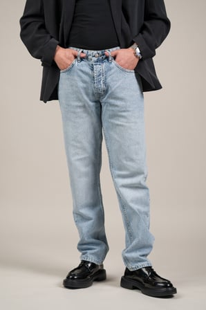 Pamuklu Taş Yıkama Yarım Baggy (Geniş Paça) Buz Mavisi Jean Pantolon