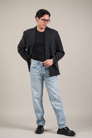 Pamuklu Taş Yıkama Yarım Baggy (Geniş Paça) Buz Mavisi Jean Pantolon