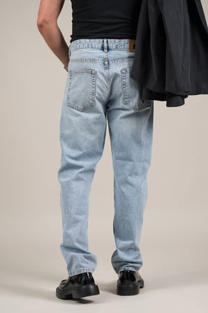 Pamuklu Taş Yıkama Yarım Baggy (Geniş Paça) Buz Mavisi Jean Pantolon