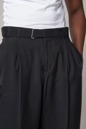 Çift Pileli Yazlık Modal Kumaş Beli Kemerli Geniş Paça Baggy Pantolon