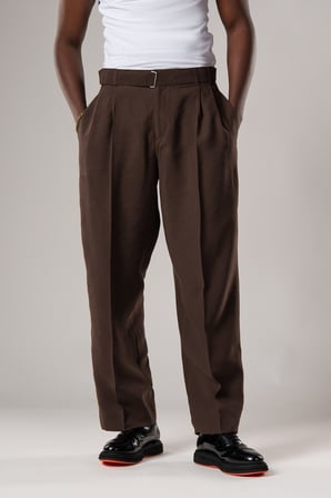 Çift Pileli Yazlık Modal Kumaş Beli Kemerli Geniş Paça Baggy Pantolon