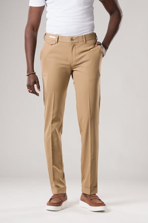 Slimfit Beli Yarım Lastikli Likralı Duble Paça Yazlık Kumaş Pantolon