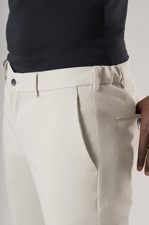 Slimfit Beli Yarım Lastikli Likralı Duble Paça Yazlık Kumaş Pantolon