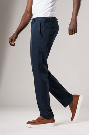 Slimfit Beli Yarım Lastikli Likralı Duble Paça Yazlık Kumaş Pantolon