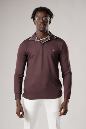 Slimfit Düğmesiz V Polo Yaka Likralı Uzun Kol Mevsimlik Sweatshirt 