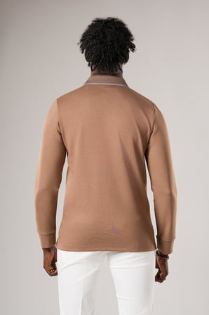 Slimfit Düğmesiz V Polo Yaka Likralı Uzun Kol Mevsimlik Sweatshirt 