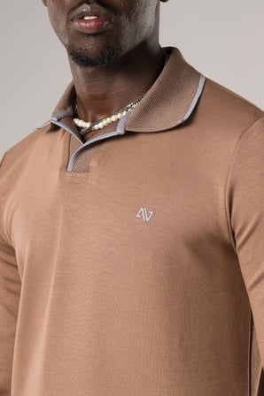 Slimfit Düğmesiz V Polo Yaka Likralı Uzun Kol Mevsimlik Sweatshirt 