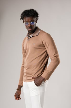 Slimfit Düğmesiz V Polo Yaka Likralı Uzun Kol Mevsimlik Sweatshirt 