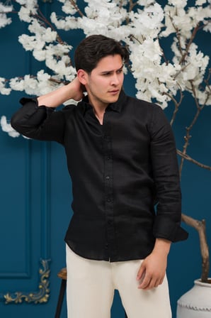 Regular Fit Gizli Düğmeli Yaka %100 Linen Ham Keten Gömlek 