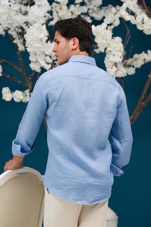 Regular Fit Düğmeli Yaka %100 Linen Ham Keten Yazlık Gömlek 