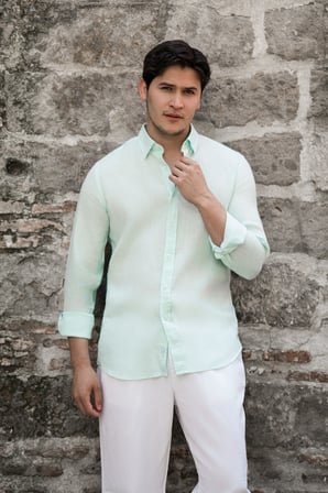 Regular Fit Gizli Düğmeli Yaka %100 Linen Ham Keten Gömlek 