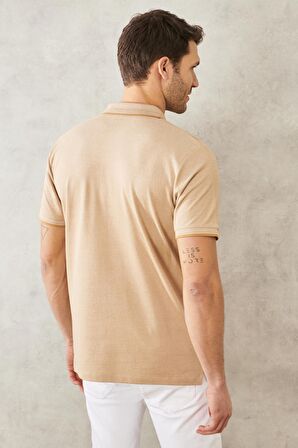 Erkek Çekmeyen Pamuklu Kumaş Regular Fit Geniş Kesim Vizon Kıvrılmaz Polo Yaka Cepli Tişört