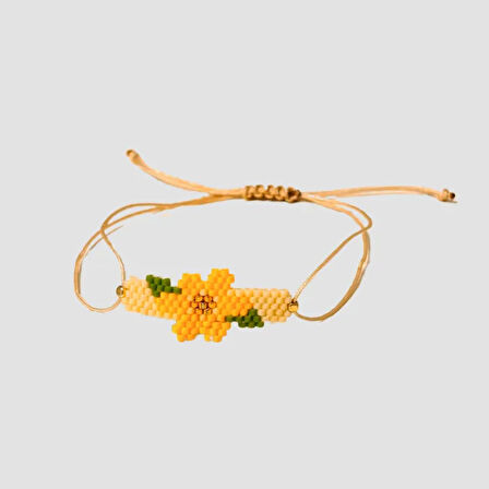 Uretti - Buket 8636 - El İşi Miyuki Boncuk İşlemeli Çiçek Desenli Bileklik 23cm - Sarı