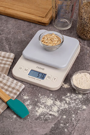 Nave K5088 Dijital Mutfak Tartısı Pilli – 0.1g Hassasiyetli, 6kg, Çoklu Birimli Hassas Terazi