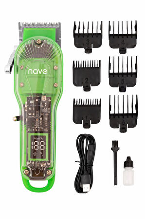 Nave Bq-01 Kablosuz Profesyonel Tıraş Makinesi | T-bıçaklı, Lcd Ekranlı, Usb Şarjlı, 6 Taraklı