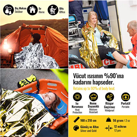 Acil Durumlar İçin Termal Battaniye Vücut Isınızı Koruyun 25 Adet