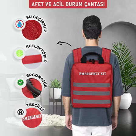 Afet ve Acil Durum Çantası Tescilli, Reflektörlü,Su geçirmez 72 saat 2 Kişilik Üst Düzey Afet Hazırlığı