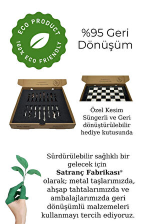 MC54 - Metal Satranç Takımı - 25cm Mermer Desenli Satranç Tahtası - Sertifikalı Antik Metal Taşlar