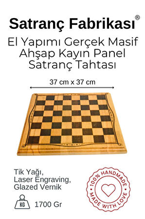 MC46 Büyük Boy Metal Satranç Takımı 37x37cm Doğal Ahşap Kayın Tahta – El Yapımı Antik Metal Taşlar