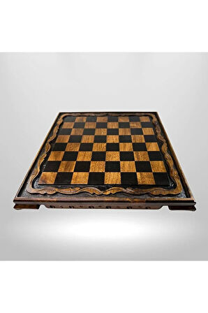 MC01 Metal Satranç Takımı - Doğal Ahşap Ceviz Tahta - El Yapımı Antik Metal Taşlar