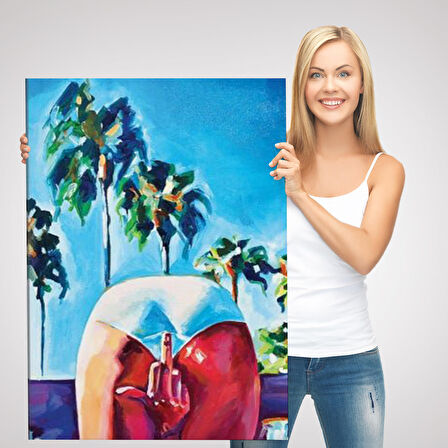 Bacaklarının Arasından Orta Parmak İşareti Yapan Kadın Tablosu-6082