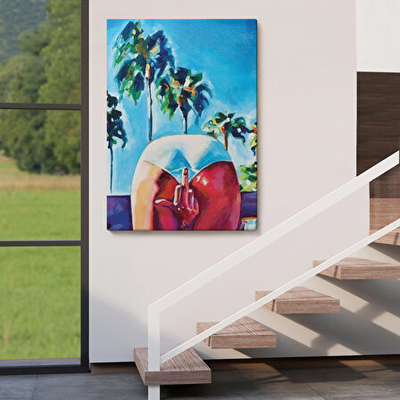 Bacaklarının Arasından Orta Parmak İşareti Yapan Kadın Tablosu-6082