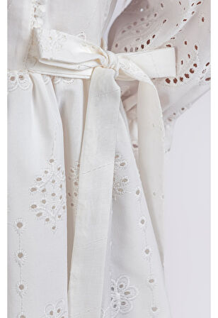 Kız Çocuk Uzun Kollu Kolları Lastikli Beli İkili Kurdele Sutaşı Detaylı  Elbise ELB.Y2685