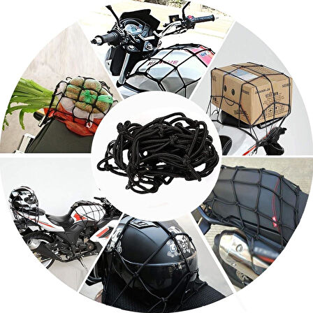 Motosiklet Kask Filesi – 6 Kanca | Siyah | 1 Metre Esneyebilir