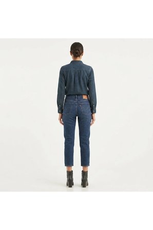 501 Pamuklu Yüksek Bel Straight Fit Kısa Paça Jeans KOT PANTOLON-yırtık detaylı -0290 Lacivert / 27-28