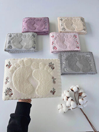 Mysoft 50x70 Nakışlı Ayak Havlusu - Taş