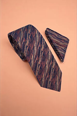 Çizgili Turuncu Kravat & Mendil