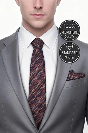 Çizgili Turuncu Kravat & Mendil