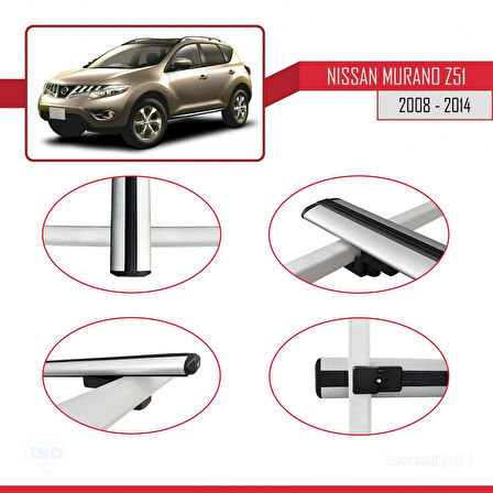 Nissan Murano 2 (Z51) 2008-2014 Arası ile Uyumlu BASIC Model Ara Atkı Tavan Barı Gri 2 Adet