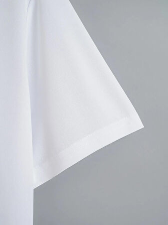 Unisex Oversize Bisiklet Yaka Düz Basic T-Shirt - BEYAZ