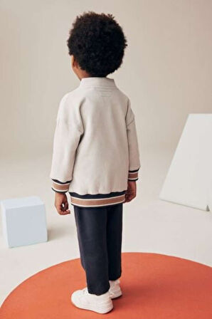 Next Baby Pamuklu Krem Hırka Kömür Grisi Jogger Pantolon Alt Üst Takım