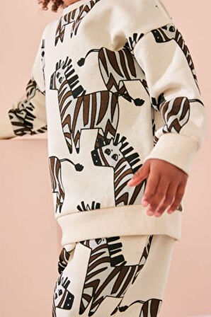 Next Baby Pamuklu Ekru Zebra Desenli Uzun Kollu Alt Üst Takım